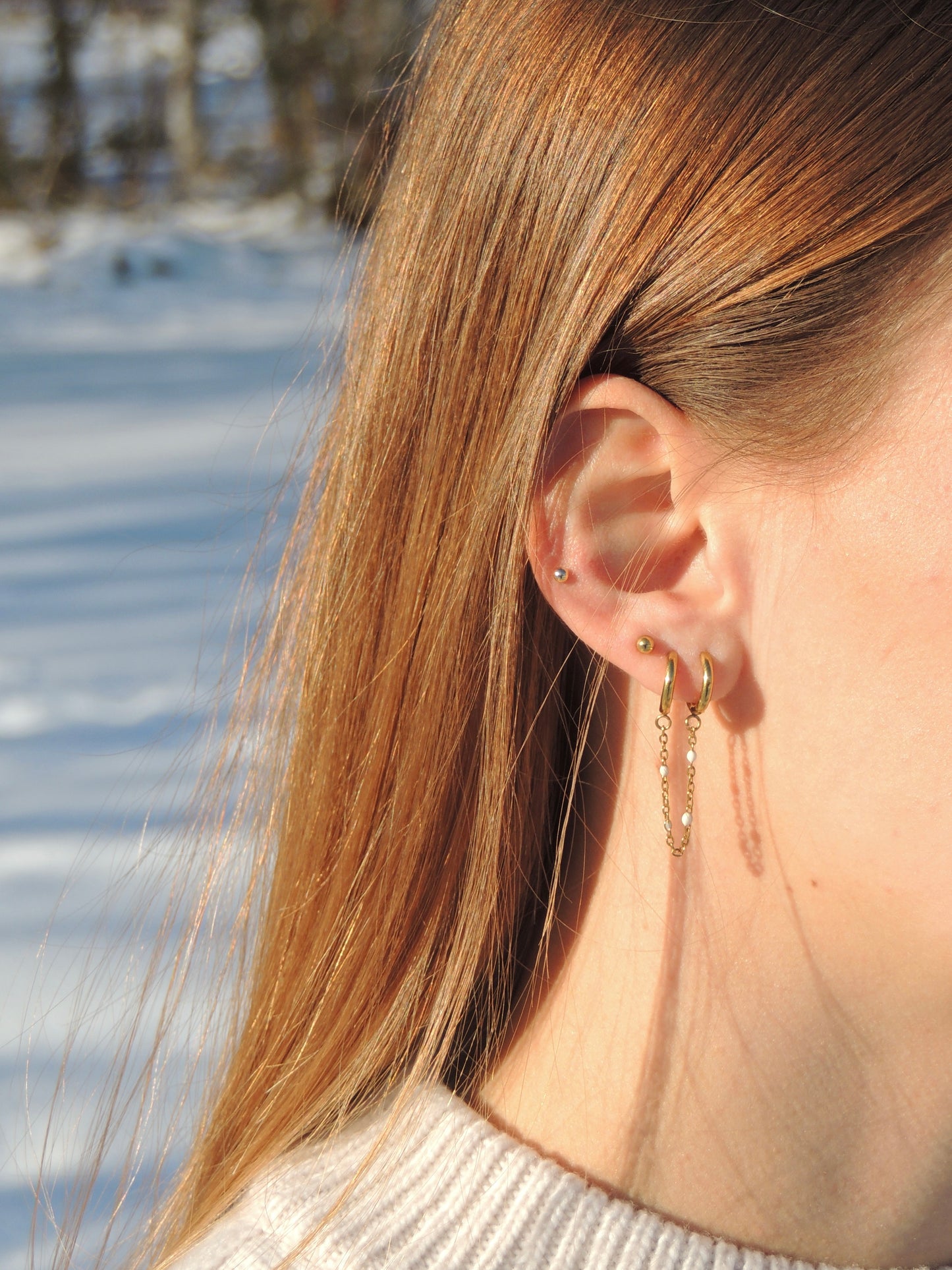 Pearl blanc ( doré ) | Monoboucle duo en Acier Inoxydable